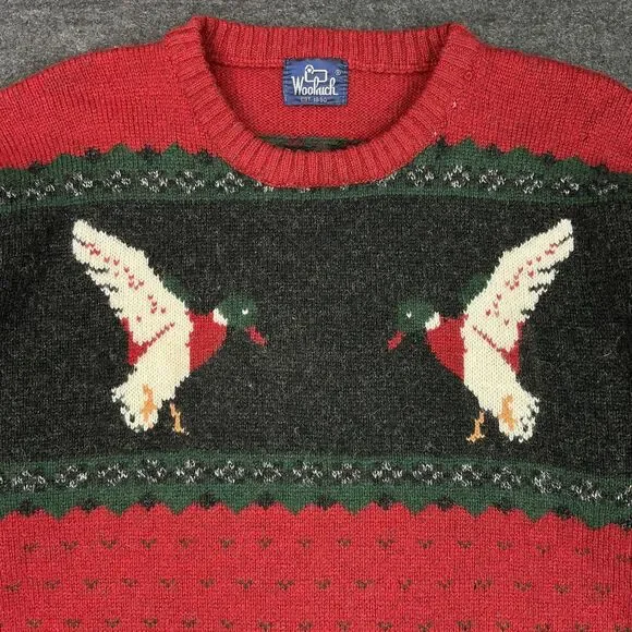 VTG Woolrich Mallard Duck Wool Sweater L Hunting Outdoor Crew Neck Pullover 80s
